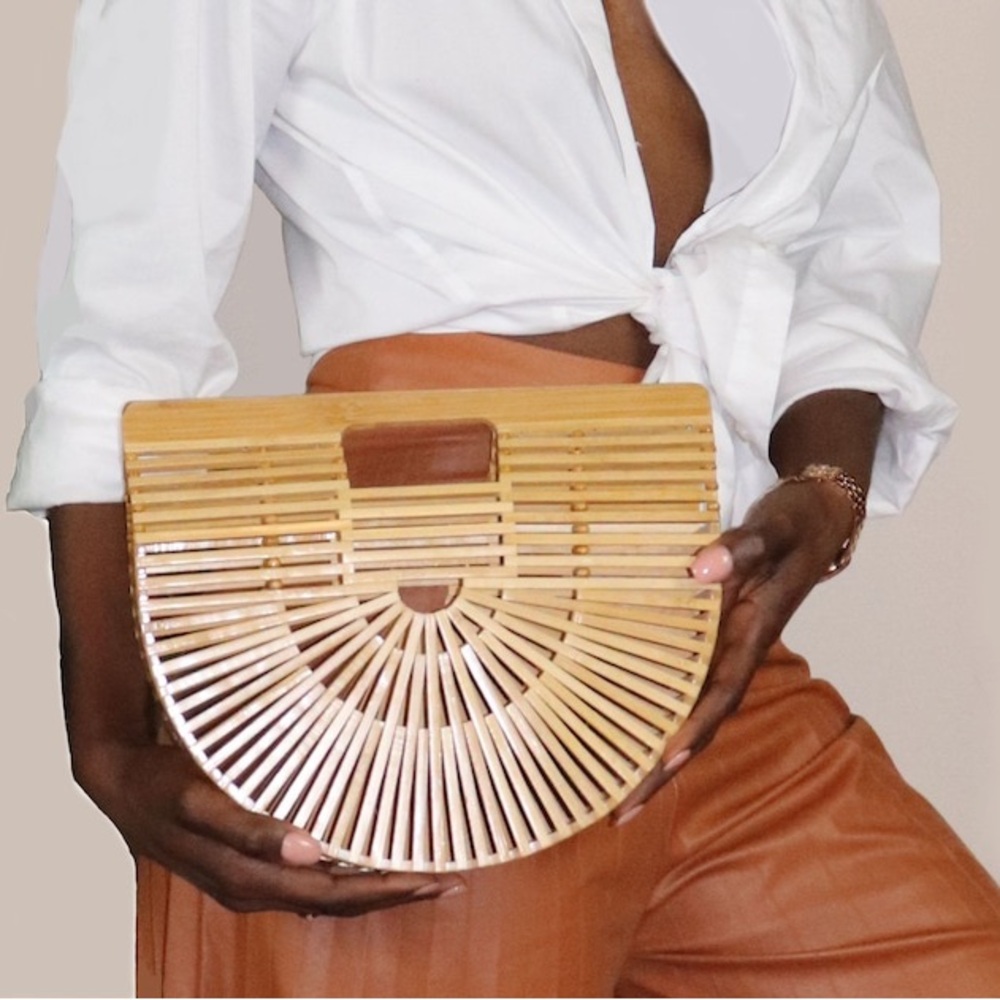 Half-moon | Bohemian Bamboo Summer/Beach, Vacation Purse & Outdoor Clutch Bag